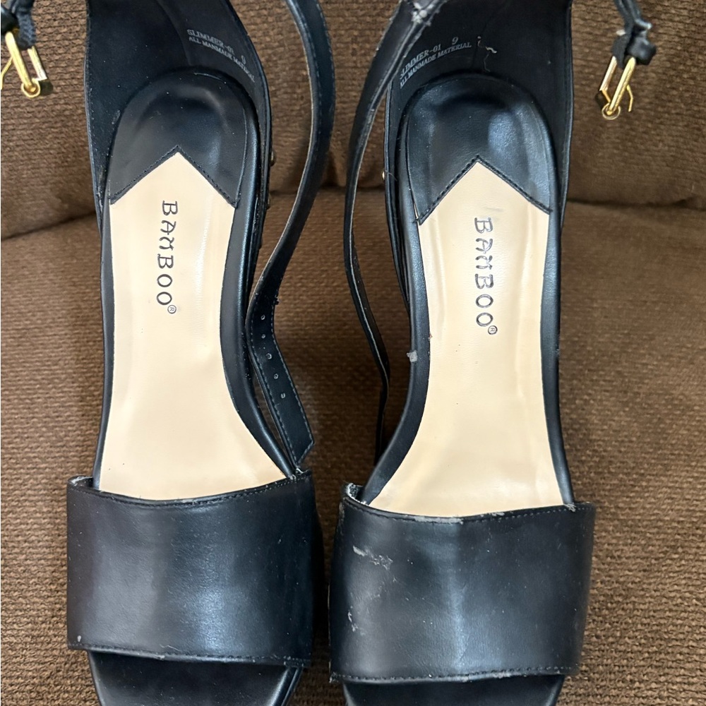 BAMBOO Black Strappy Heels